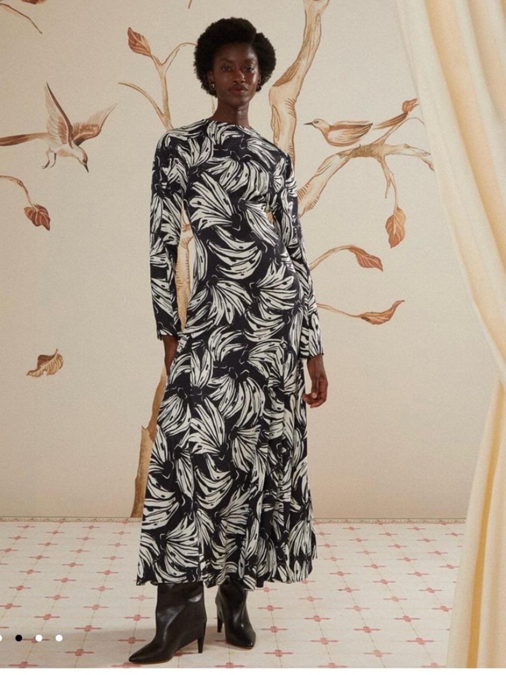 Farm Rio Black Bossa Banana Lenzing Ecovero Viscose Midi Dress Size XS